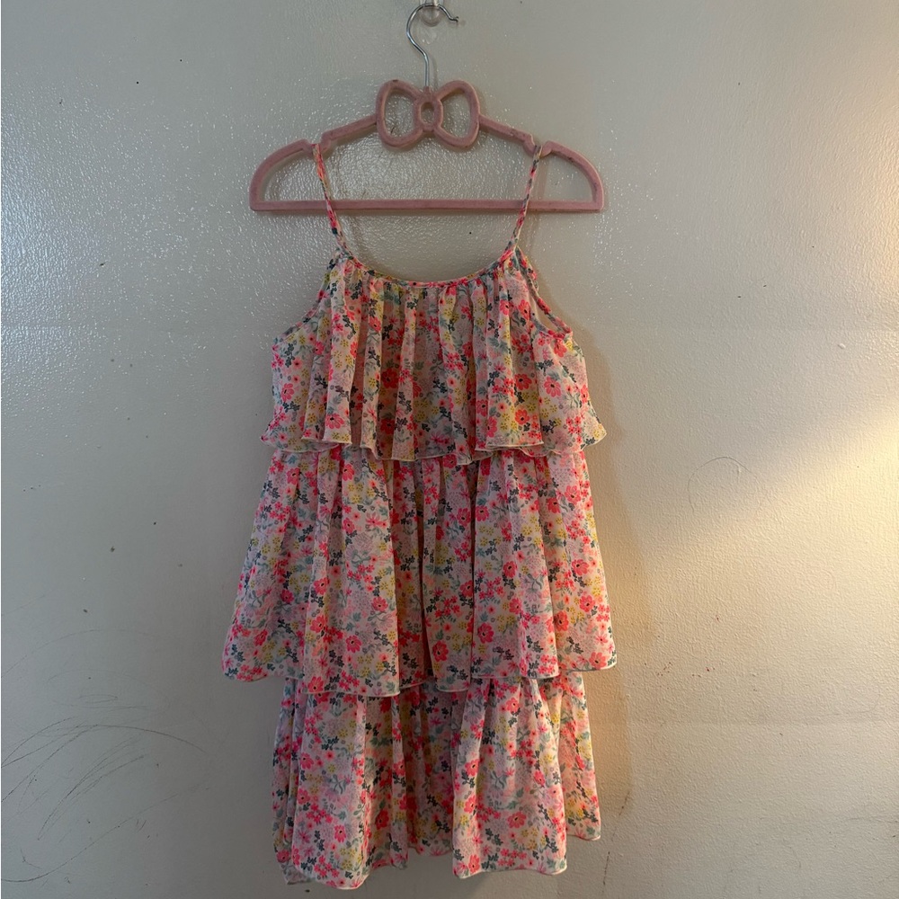 H&M Pink and Orange Ruffled Tiered Sundress